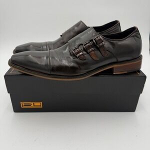 STEVEN LAND Mens Triple Monk Strap Cap Toe Dress Shoes Brown Leather Size 11